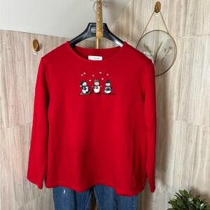 CJ Banks Red Long Sleeve Women’s Sweatshirt Tee with Snowmen Design